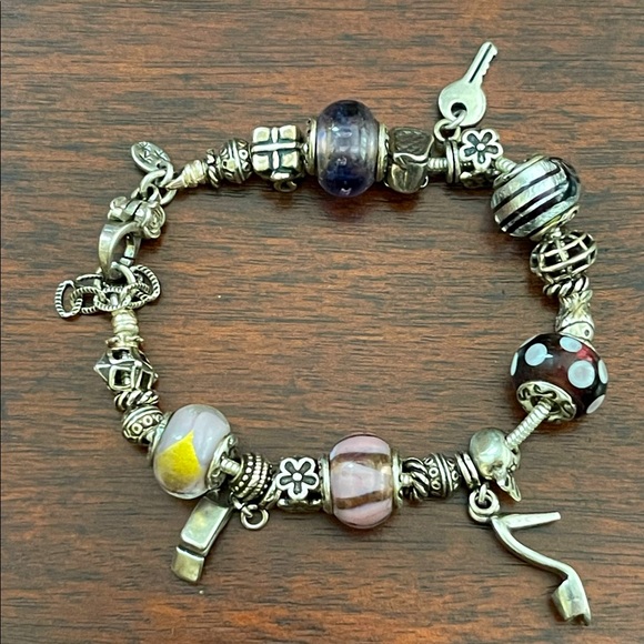 Solid Sterling silver Italian charm Murano glass bracelet bangle Women